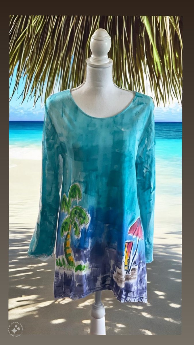 Hawaiian Shirt Hand Painted Tunic Beach Scene Blue Ombre S-3X Kaua'i Hawaii Cotton Top Tank/Short Sleeve/Long Sleeve Loose Fit etsy.me/3QD7ZDm via @Etsy #womensfashion #Tunic #Hawaii #BeachLife #handpainted #etsyhandmade #giftforher #mothersdaygift