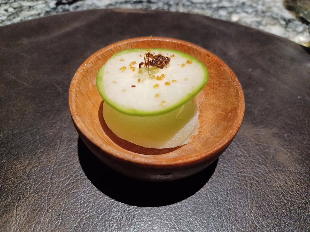 Green ambarella with ant salt – a great palate cleanser at Chapter restaurant #Hanoi #Vietnam guide.michelin.com/gb/en/ha-noi/h…