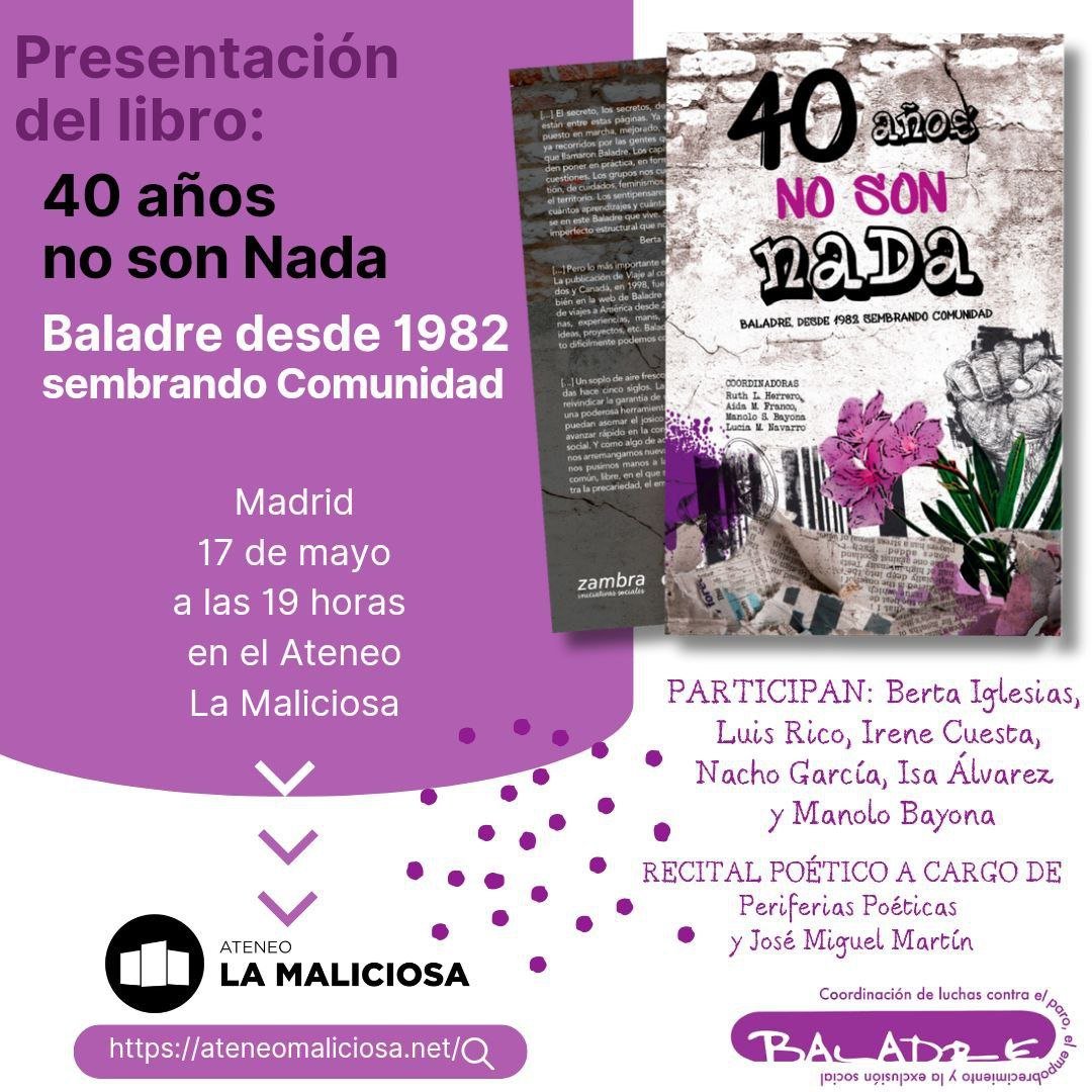 Sí estáis en Madrid el 17 de mayo no podéis perderos la presentación del libro del 40 aniversario de Baladre.