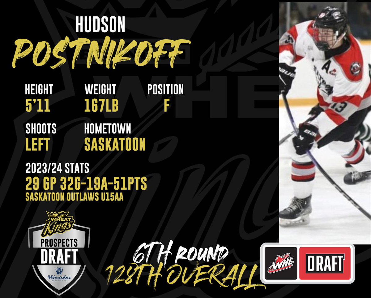 🏒🗳️THE PICK IS IN! 🏒🗳️With our eighth pick in the 2024 Prospects Draft for @WestobaCU, we are proud to select forward Hudson Postnikoff from the Saskatoon Outlaws U15AA!