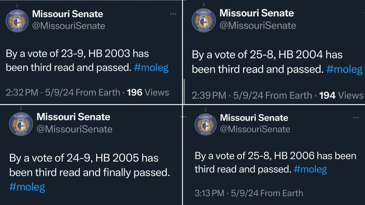 Despite their supermajority, Senate Republicans continue to fall short of the 18 votes needed to pass budget bills, including funding to fix Missouri’s roads/bridges and support rural communities & farmers Democrats have delivered the votes needed to balance the budget each time