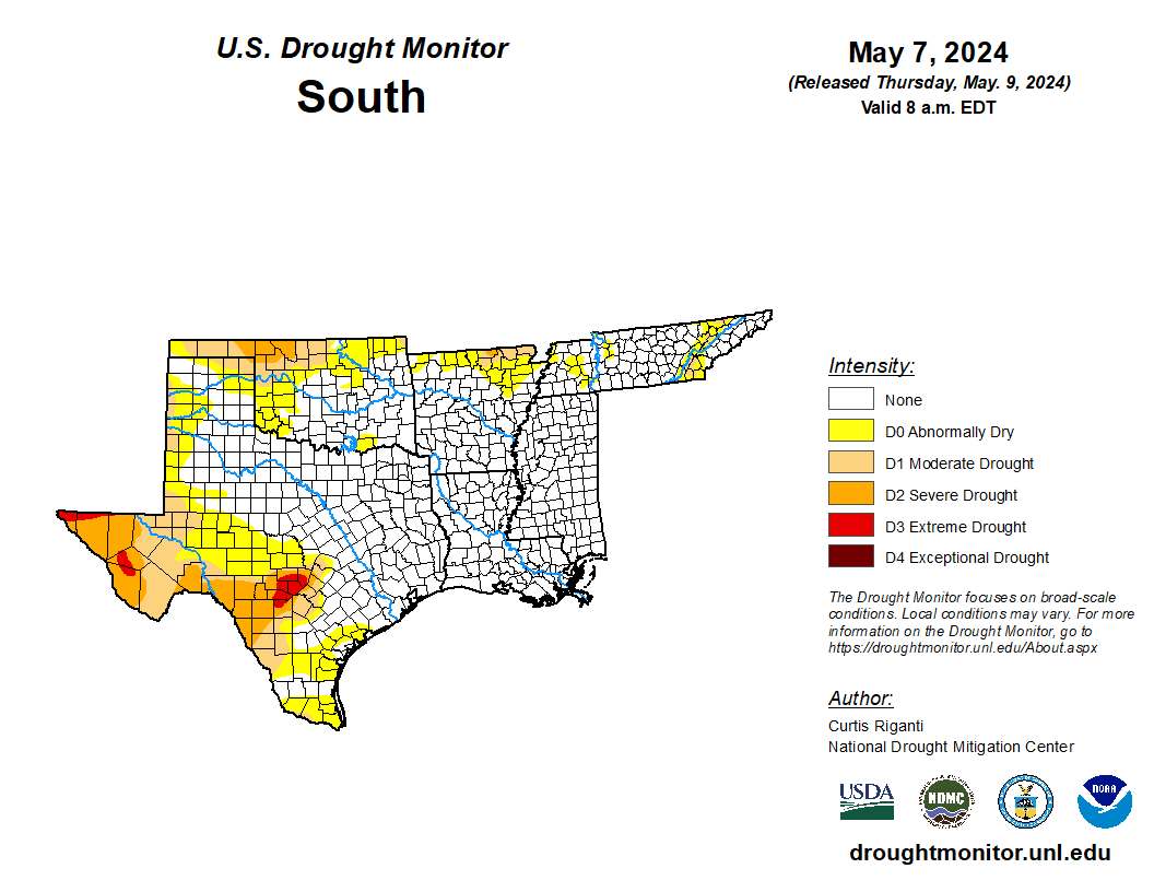 💦 In Arkansas and central and eastern Oklahoma, recent showers and thunderstorms continued to improve precipitation deficits, streamflow and soil moisture. bit.ly/USDM05072024 #DroughtMonitor