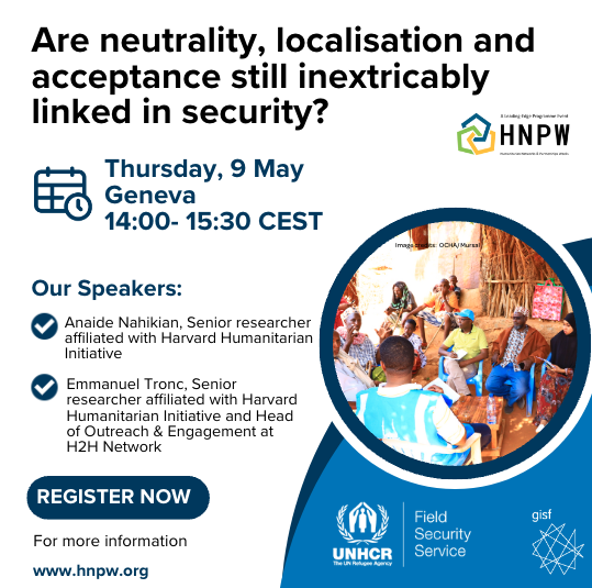 Join us today at 14:00 CEST for our final #HNPW session where speakers will unpack the challenges in conceptualising and operationalising the principle of neutrality, building off an upcoming GISF report on ‘Neutrality, Access, and Making Localisation Work.’ Find us in Salle 9!