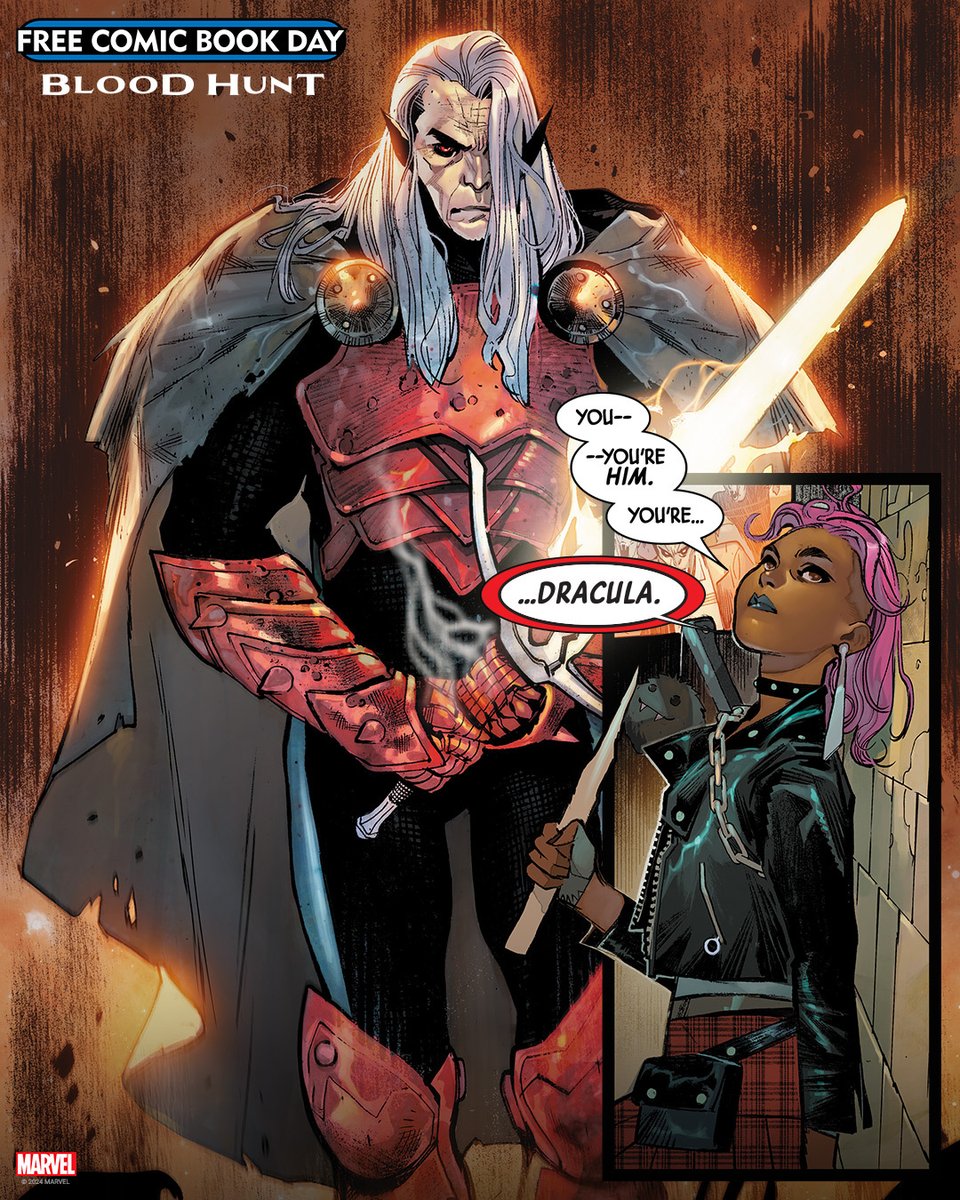 Dracula, the Lord of the Vampires and Bloodline, the daughter of his oldest enemy Blade, might yet save the world from ending. This year’s ‘Free Comic Book Day: Blood Hunt/X-Men’ issue revealed Dracula’s involvement in the #MarvelComics crossover event of the year!