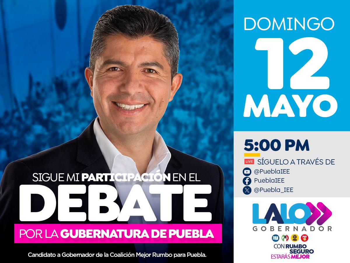 Estoy listo para debatir y presentarles las mejores propuestas. Sí hay de otra para las familias de Puebla, es con #LaloGobernador. 😉