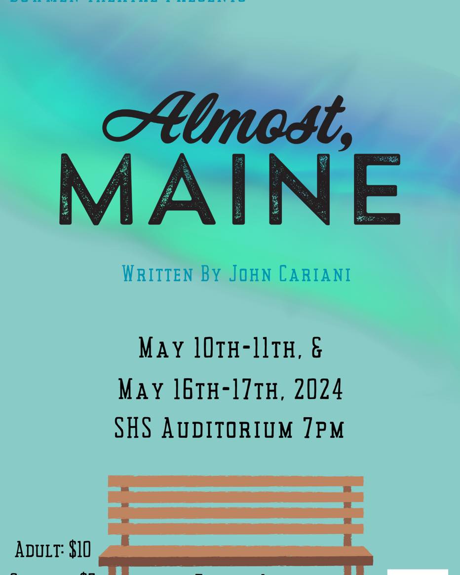 Tomorrow at SHS!

This year's Spring Fest event starts at 5pm on the SHS stadium field. Unlimited bracelets can be purchased at schoolpay.com/link/shsspring…

It's also opening night of Almost, Maine at 7pm in the SHS Auditorium. Tickets are on sale now at Bowmentheatre.com/tickets
