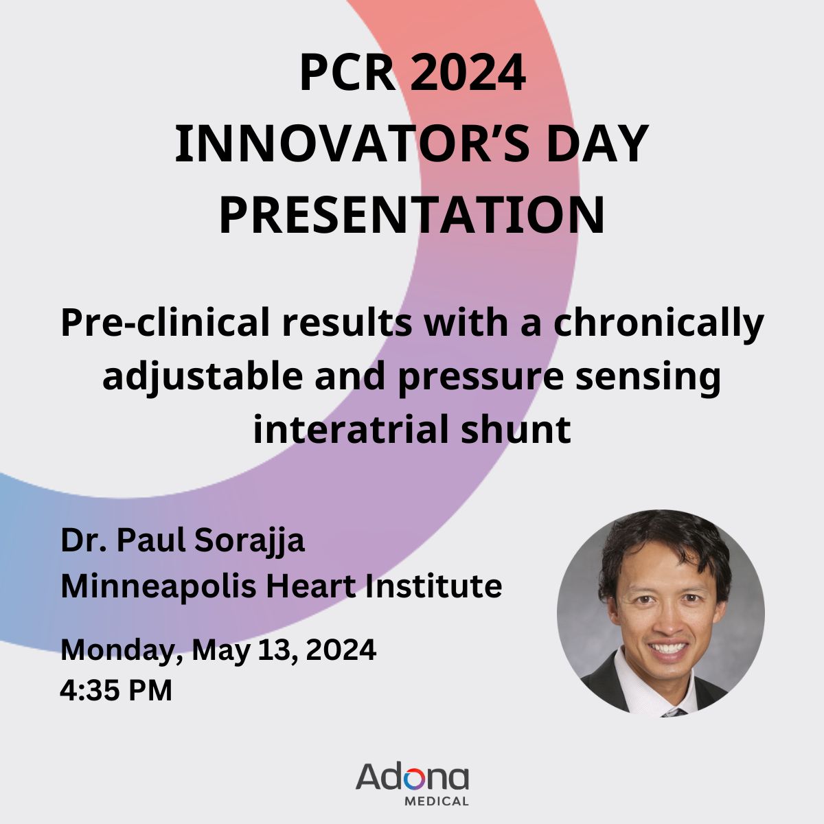 We're excited to make our #EuroPCR debut next week! Dr. Paul Sorajja (@psorajja) will be presenting pre-clinical results with the Adona technology during Innovator's Day.