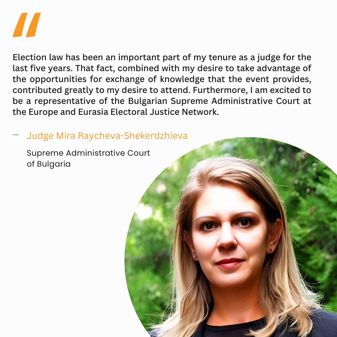 💬Inspiring words from Judge Mira Raycheva-Shekerdzhieva, a member of our Europe and Eurasia Election Justice Network (#EEJN). Read her full story bit.ly/3y98n6g #CelebratingDecadeofDemocracy #EuropeDemocracyExchange