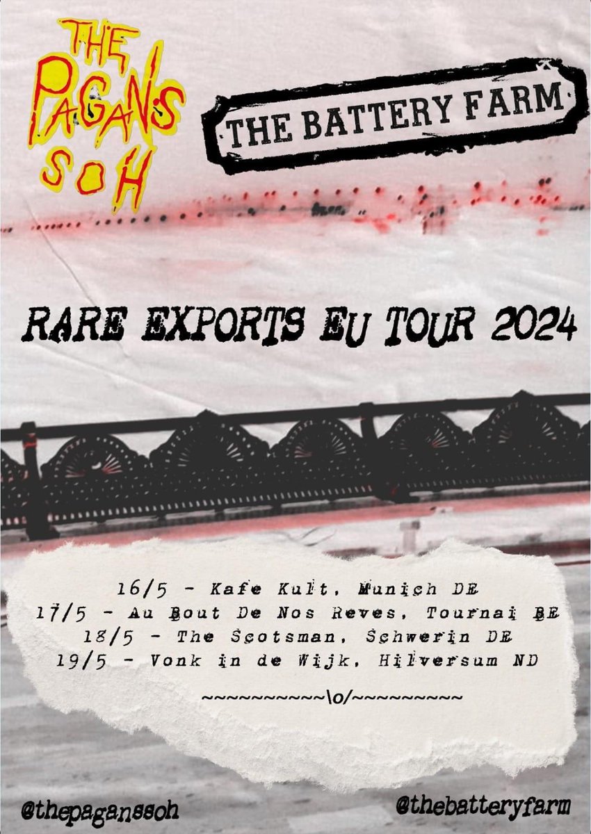 owenm_w's tweet photo. I’m off on tour next week!

I’m the “on-tour manager” for The The Pagans S.O.H X The Battery Farm’s Rare Exports EU Tour.

Every night is going to be immense, and every night is going to be the exact definition of Rock ‘n’ Roll.

This is going to be utterly insane! https://t.co/UDVOOrft8S