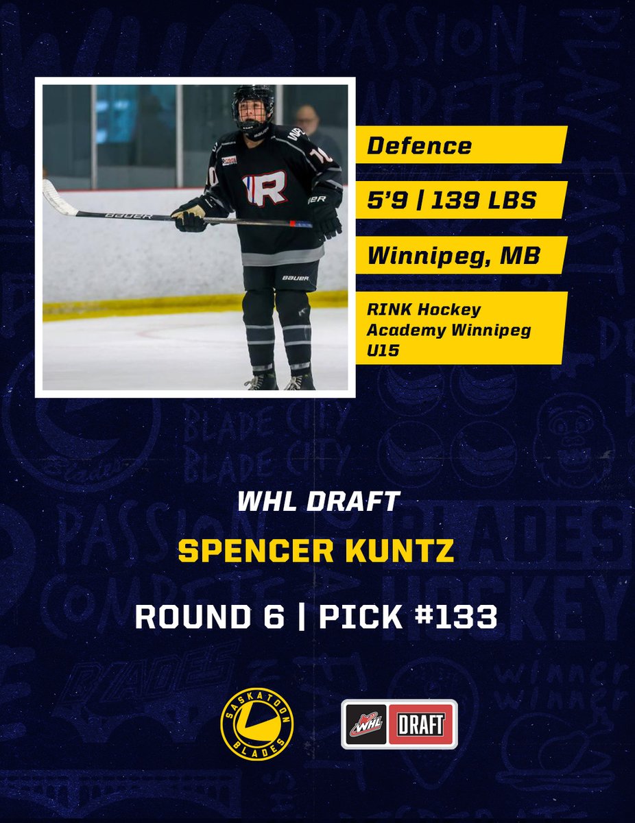 With our sixth-round pick, we're proud to select defenceman Spencer Kuntz The right-handed shot had three goals and 22 assists in 27 games this season with RINK Hockey Academy Winnipeg U15 Prep