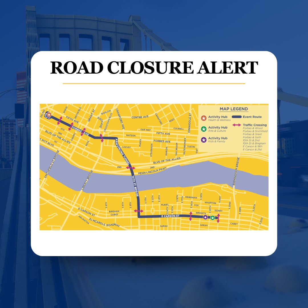 UPCOMING ROAD CLOSURES: checkout these graphics for road closures during this weekend's OpenStreetsPGH event.