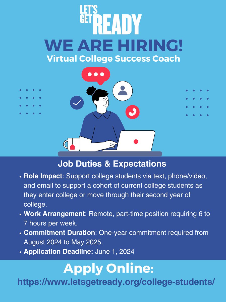 🌟We're hiring! Looking for part-time work while in college? Join us at Let's Get Ready. For over 20 years, we’ve been helping students nationwide achieve their college dreams. Make a difference with us!

letsgetready.org/college-studen…

#LGRForCollege #RemoteWork #CollegeAccess