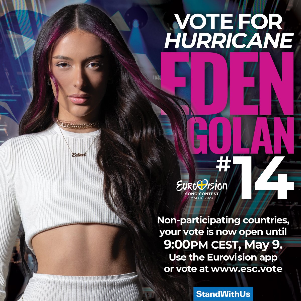 🎶🇮🇱Vote for song #14 'Hurricane'.  🎶🇮🇱
Vote for #Israel at #eurovision2024 

Go to esc.vote or download the Eurovision app. Good luck #EdenGolan ! 👑