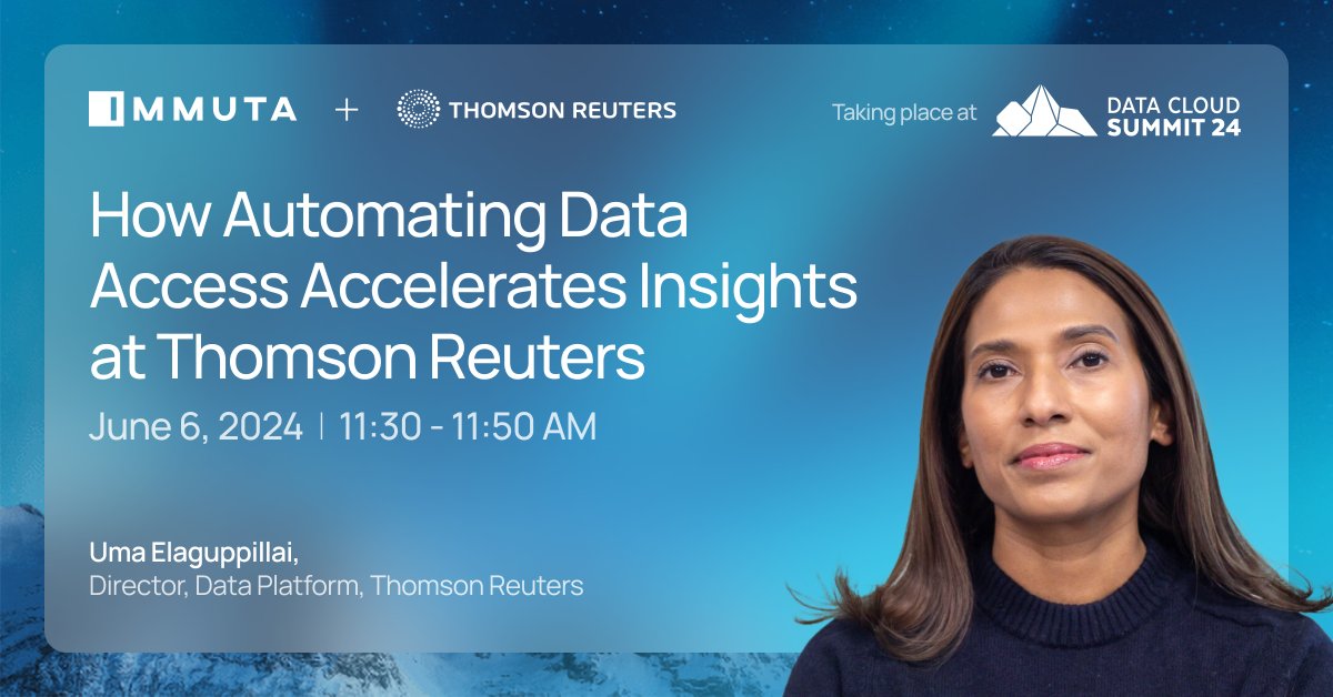 Catch Umayal Elaguppillai's talk at #SnowflakeSummit on accelerating insights through automated data access at @thomsonreuters. Discover how integrating Immuta, @Alation, and @SailPoint with @SnowflakeDB streamlines #dataaccess: ow.ly/BV8450RAVub