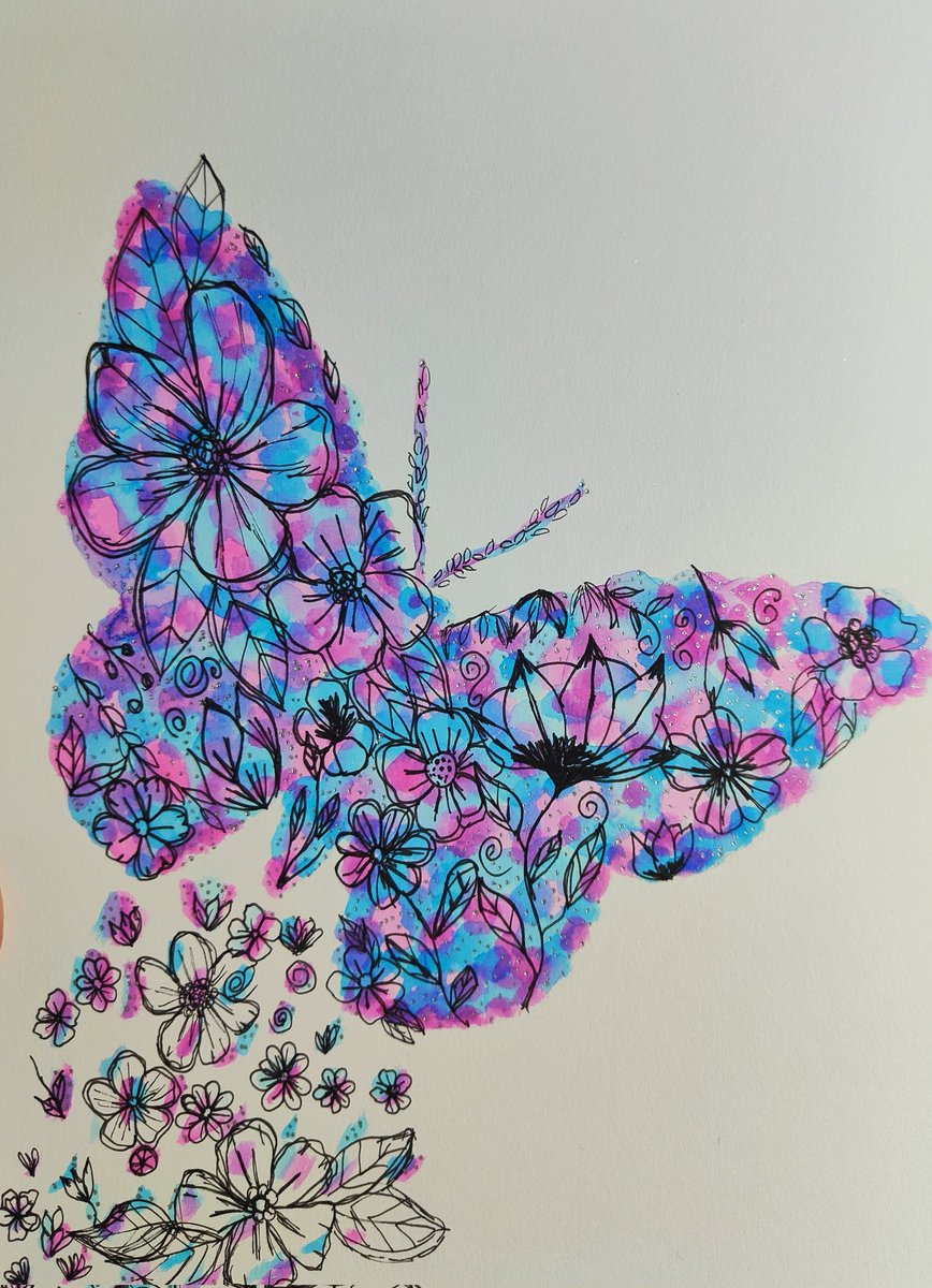 Fly away! #art #artist #artwork #draw #drawing #liner #fineliner #pretty #artwork #watercolour #painting #butterfly #flowers #floral