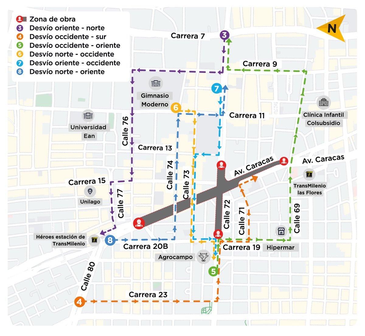 Conoce los nuevos desvíos para carros particulares 🚗 que quieran transitar por la av. Caracas entre las calles 69 y 77, a partir de este martes 14 de mayo, por las obras del Metro de Bogotá 🚝 en este sector de la ciudad #ElMetroAvanza ✅ 👉metrodebogota.gov.co/noticias/conti…