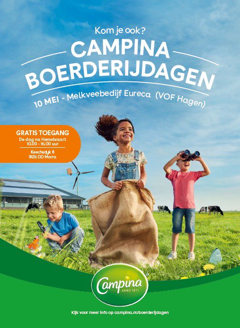 Morgen is ‘t feest in Morra op de <a href="/Campina/">Campina</a> Boerderijdag. De boeren hebben de klompen opgepoetst, het springkussen staat klaar. We zijn er klaar voor!!