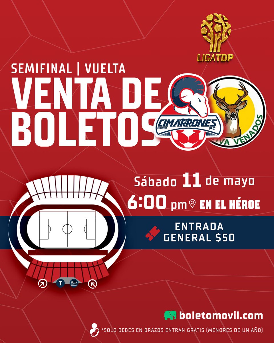 ¡𝗔𝗣𝗢𝗬𝗘𝗠𝗢𝗦 𝗔𝗟 𝗖𝗜𝗠𝗔𝗥𝗥Ó𝗡! 🔥👊 ¡La espera ha terminado! Hoy jugamos la vuelta de Semifinal de @LigaTDP contra Deportiva Venados 🐏⚽🦌 Ven y apoya al Cimarrón, compra tus boletos aquí 🎟️ bit.ly/4dAd8WM #PorMásH1storia 🇳🇱