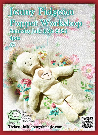 Jenny Pidgeon- Poppet Workshop July 13th Poppets are a form of sympathetic magic. They appear throughout history & across many cultures in a variety of forms. Jenny will explore this history, then you can make your own poppet- materials provided. Tickets: folkloremythmagic.com/event-details/…