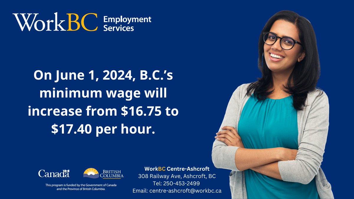 @WorkBC On June 1, 2024, BC's minimum wage will increase from $16.75 to $17.40 per hour.
#workbc #strongerbc #wages