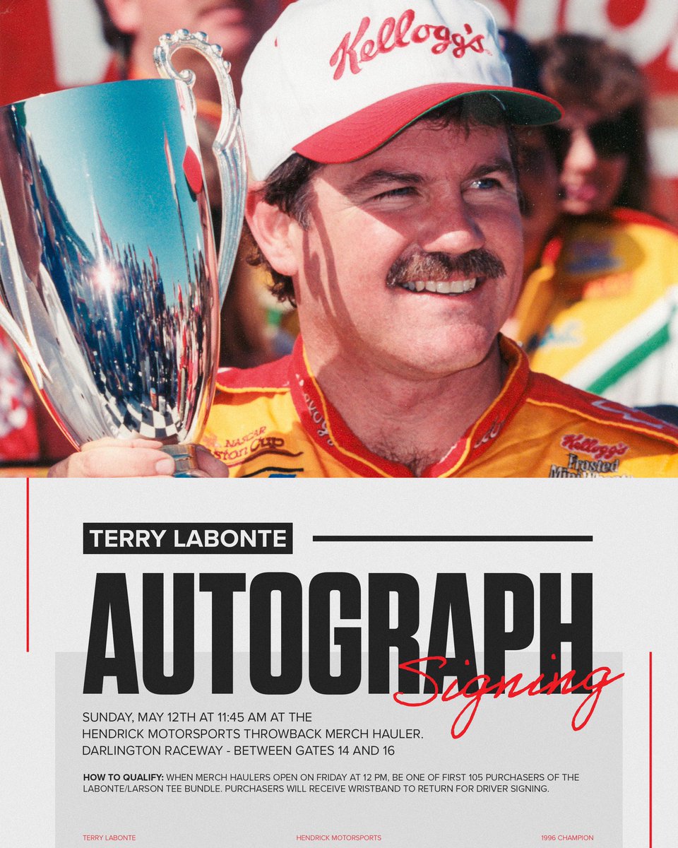 Going to @TooToughToTame? Don’t miss out on the autograph signing with Terry Labonte at the throwback merch hauler on Sunday at 11:45 a.m. ET.