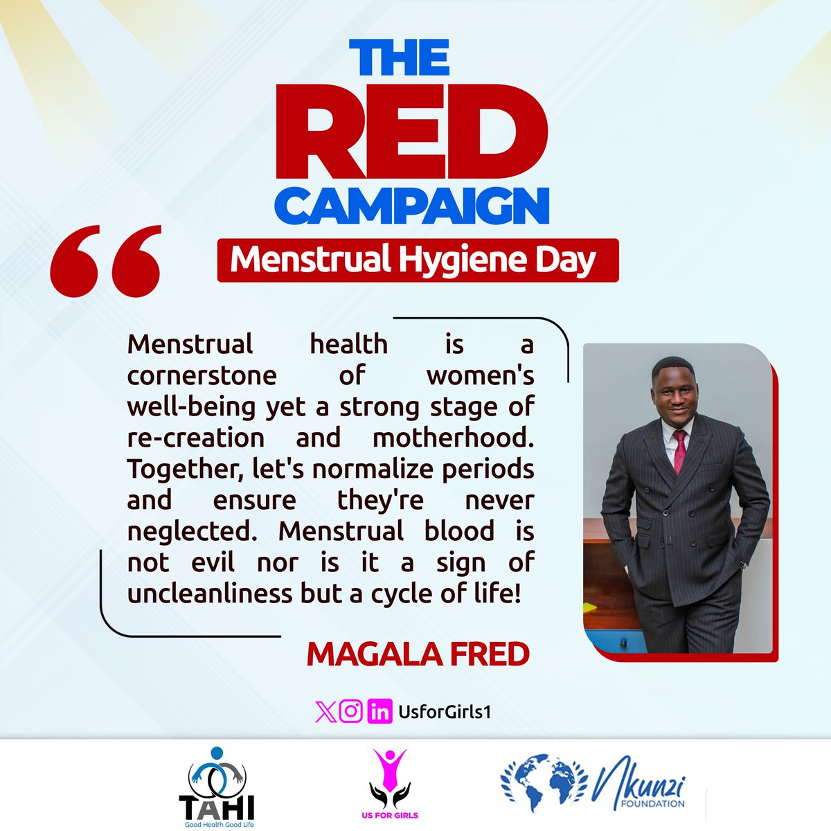 #RedCampaign

Like @MagalaFred6 we couldnt agree more. Menstrual health is a cycle of life and a reproductive health milestone not a sign of uncleanliness.

By normalising conversations around periods, we can end the stigma around them.
#EndPeriodStigma
