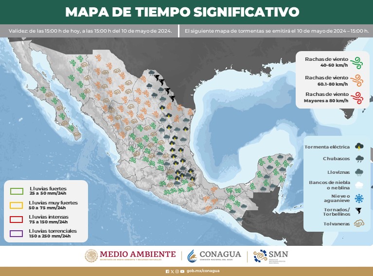 Para las próximas 24 horas se prevén #Vientos con #Rachas de 60 a 80 km/h con #Tolvaneras en el norte de #México y con condiciones para la formación de #Torbellinos en #Coahuila y #NuevoLeón