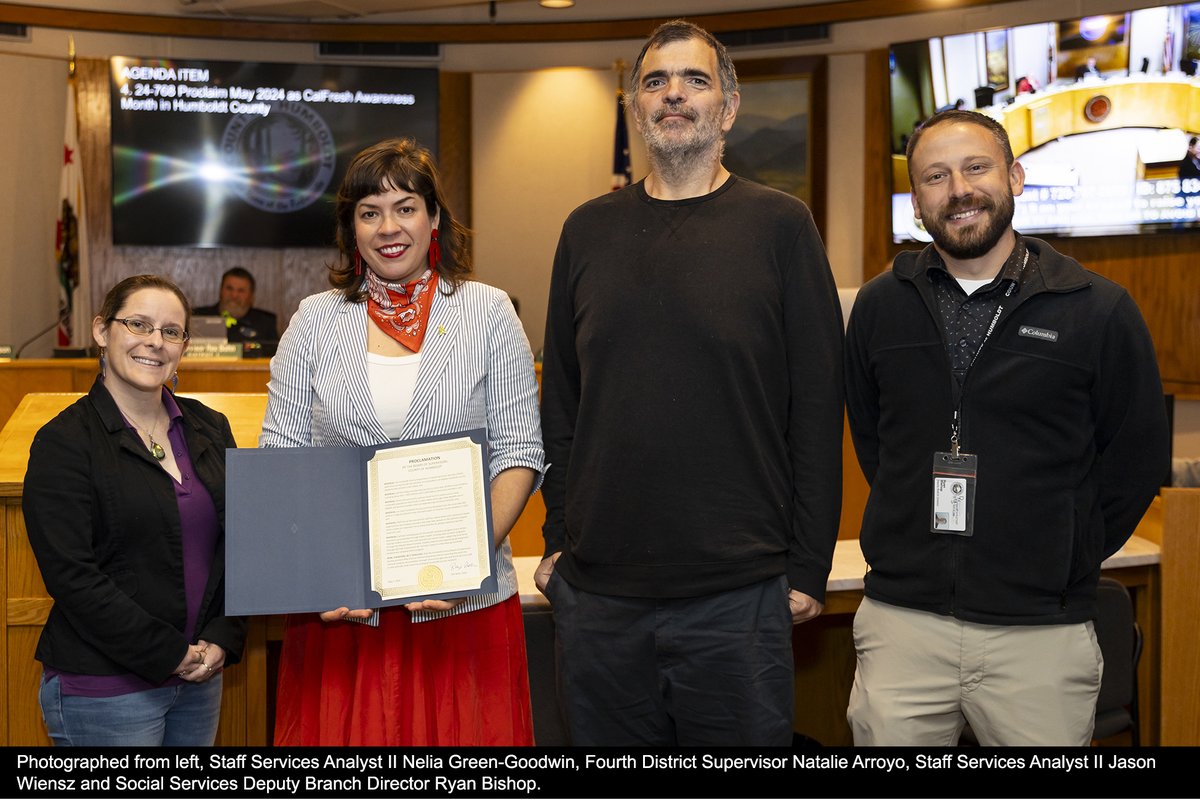 At a recent meeting, the Humboldt County Board of Supervisors declared May as CalFresh Awareness Month with a proclamation.

To learn more about CalFresh, and to find out if you’re eligible, visit BenefitsCal.com or contact the Call Center at 1-877-410-8809.
