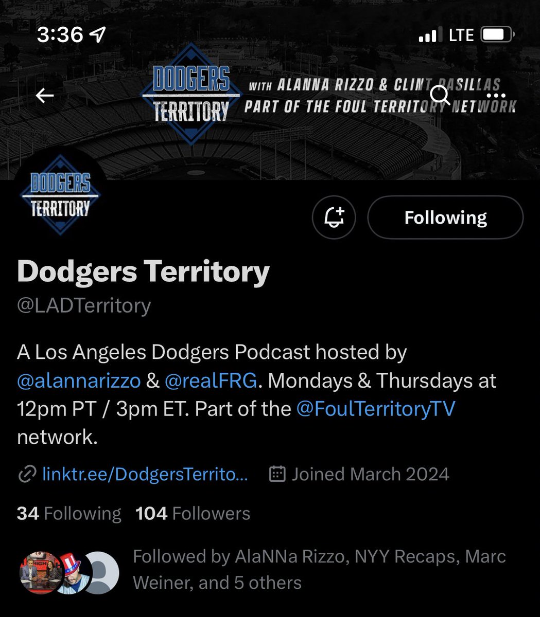 To all my Dodgers friends, give @LADTerritory a follow so you can say you were there before it took off. @RealFRG and @AlannaRizzo are great, despite their efforts to try and convert me into a Dodgers fan.