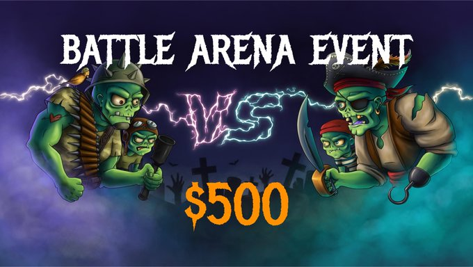 NearGamesDAO's tweet photo. 🧟‍♂️@Zomland_Game has launched a Battle Arena Event!

⚔️Get into Zombie Battles at the Battle Arena with other players, win, and get a reward!

🏆The top 10 fighters will share prize pool of $500!  

🔗Start Battle now: https://t.co/wCizn1o8Dl

#NEAR #NDC #P2E #NFTGame
