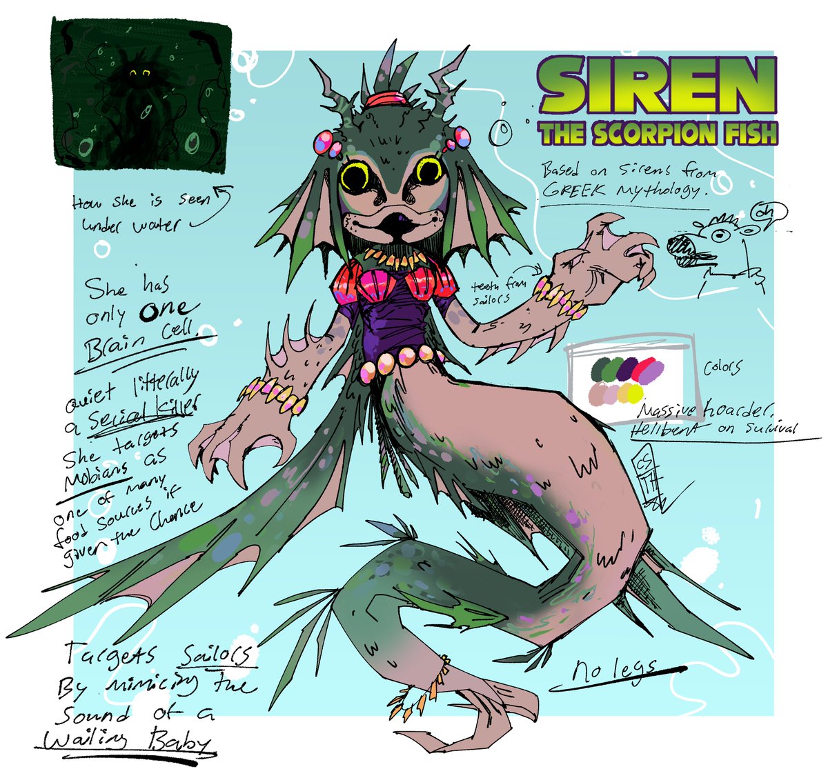 Haven't made a oc in a while so heres this! SIREN the Scorpion fish! #SonicTheHedgehog #art