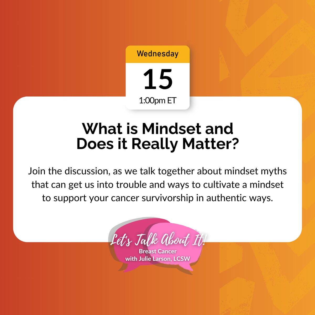 Your mindset is like the glasses you wear to view the world. Join our workshop and discover how to cultivate a mindset that supports your cancer survivorship. See you on MAY 15 @ 1 PM ET 👉Register for free: bit.ly/44xmy0R #CancerSupport #Mindset #gyncm #bcsm