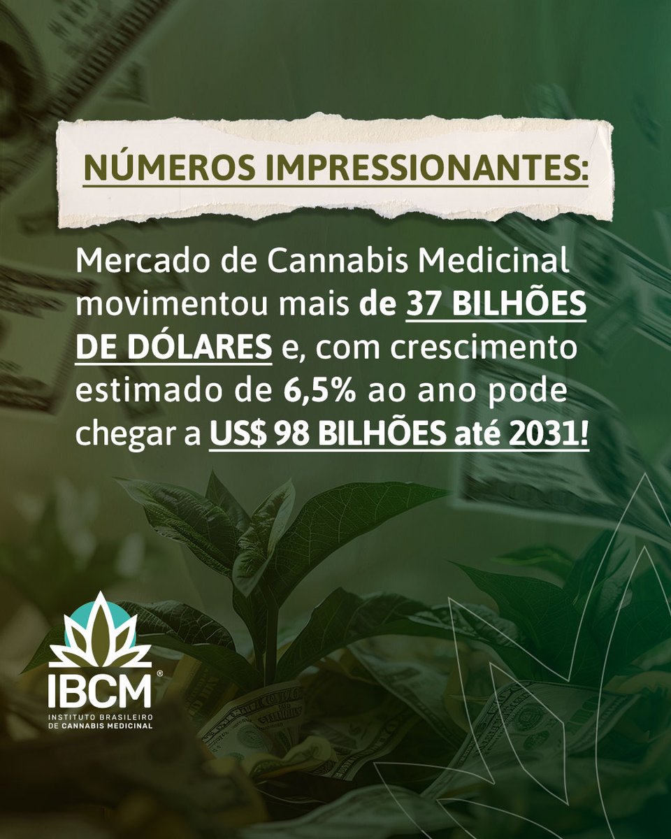 🌿💼 O mercado global da cannabis movimentou uma 66,8 bilhões de dólares em 2022, e com uma perspectiva de crescimento de 6,5% ao ano, estima-se que até 2031, esse mercado alcance a marca de 98,8 bilhões de dólares! 📈🌍

#IBCM #CBD #CannabisMedicinal #MercadoEmExpansão 🚀👩‍⚕️