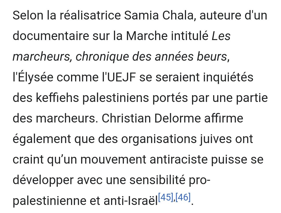 Le PS et l'UEFJ craignaient d'intégrer au sein de SOS racisme des pros #Palestine, alors un tri s'est imposé. (je n'ai pas trouvé la source mais j'ai lu qu'un questionnaire d'adhésion demandait d'indiquer son positionnement vis-à-vis d'Israël / livre de Serge Malik)👇 13/17