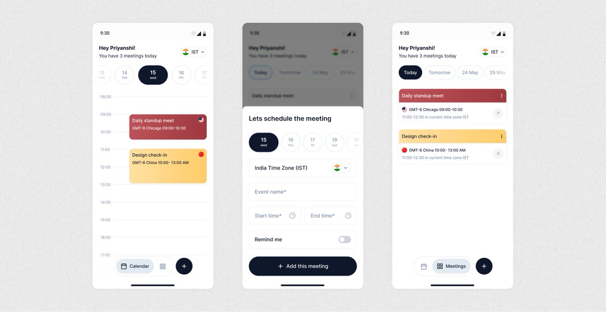 Calendar app for people having meetings in different time zone
#figma #uidesign #appdesign
