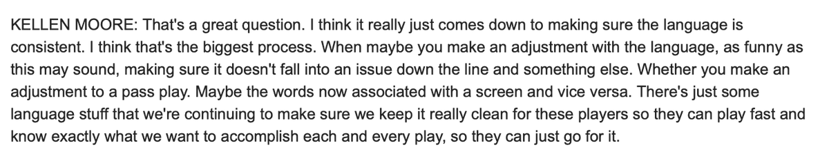 The most challenges aspect of integrating offensive philosophies, according to Eagles OC Kellen Moore, who says the terminology will be a blend: