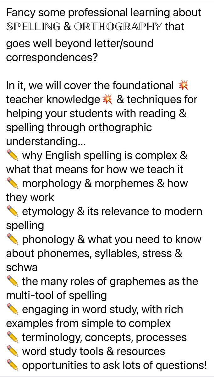 JasmineFS208's tweet photo. 💥SPELLING PL💥
@KylieC92116526 from Literacy Links is putting on some more brilliant PL in spelling. Don’t miss it!! 💥💥💥💥⚡️⚡️⚡️⭐️⭐️⭐️🙌🏽🙌🏽🙌🏽
#spelling #orthography #morphology #etymology #phonology https://t.co/uTko4zIqB3