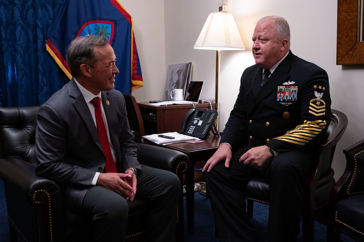 Great to meet with @JMoylanforGuam today to discuss 
supporting our commissaries, housing, and infrastructure, and improving other quality of life issues in Guam, critical to making our Sailors and their families lives more stable while serving our Nation.