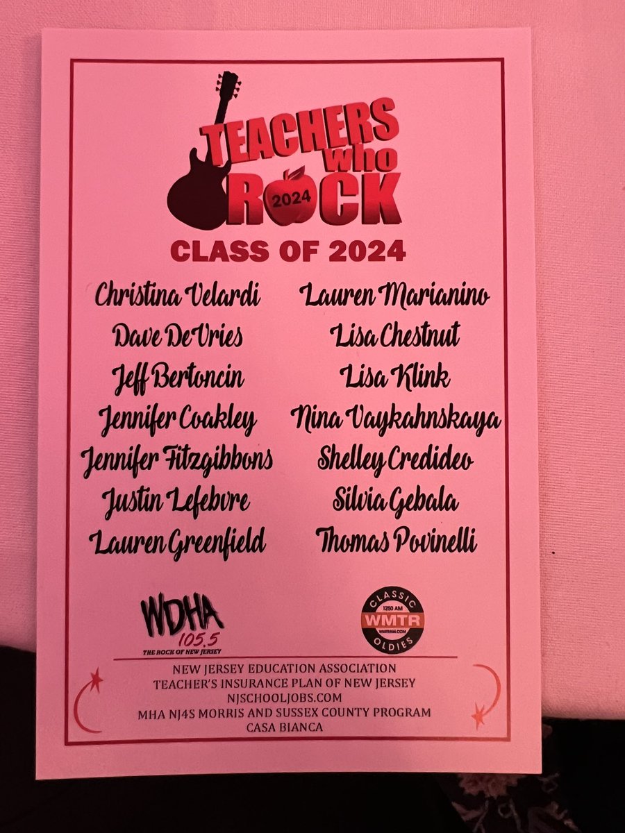 🥳Congratulations to our Secretary Lauren Greenfield , alongside several other teachers from Essex County, who were honored and celebrated as part of the WDHA #TeachersWhoRock for 2024 last night! @LBGreenfield7