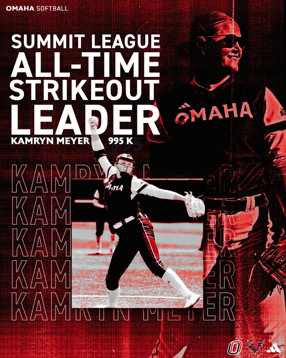 𝐎𝐍𝐄 𝐎𝐅 𝐎𝐍𝐄! With 995 career strikeouts, say hello to your new Summit League 𝘼𝙡𝙡-𝙏𝙞𝙢𝙚 𝙎𝙩𝙧𝙞𝙠𝙚𝙤𝙪𝙩 𝙇𝙚𝙖𝙙𝙚𝙧! #OmahaSB | @meyer_kamryn