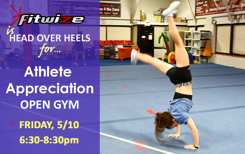 Join us TOMORROW, 5/10 for our free ATHLETE APPRECIATION OPEN GYM FOR MEMBERS (age 5+), 6:30-8:30pm!🤸‍♀️Members may bring 1 non-member friend for free!

Register online until 5pm 5/10; after 5pm, register as a walk-in. Space is limited.
campscui.active.com/orgs/Fitwize4K… 
#fitwize4kidsashburn