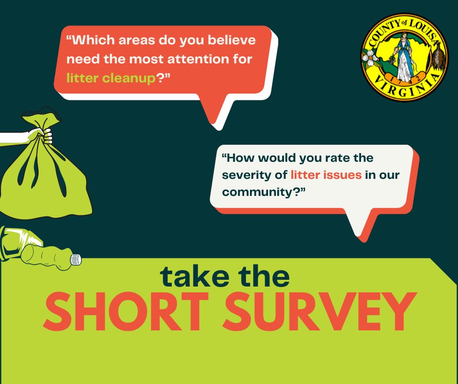 How would you rate the severity of litter issues in our community? Which areas do you believe need the most attention for litter cleanup? Let us know! Take our eight-question survey at louisacounty.gov/3346/Litter-Su….