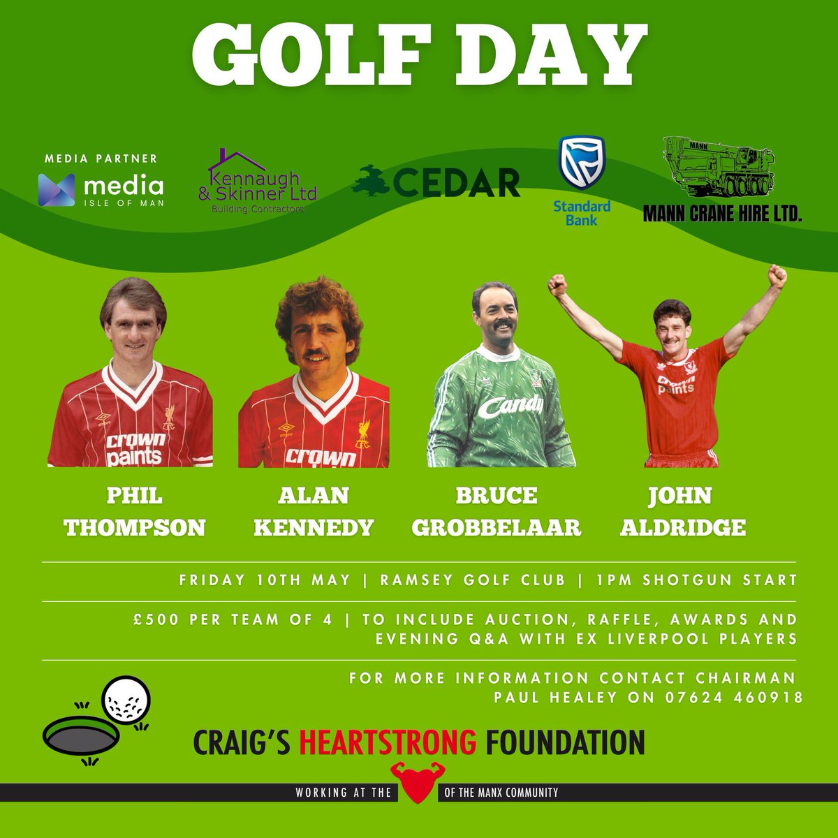 CHFIOM's tweet photo. Tomorrow sees our sold out LFC legends golf day with @Phil_Thompson4 @Alan_Kennedy3 Bruce Grobbelaar &amp; @Realaldo474 Huge thank you to all our sponsors. Look forward to seeing you all https://t.co/uZQXJwExbu