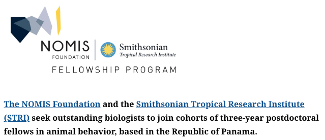 If you are looking at postdoc opportunities, passionate about animal behavior, the tropics, and cutting-edge science - THIS stri.si.edu/academic-progr… (Deadline: July 15th)
