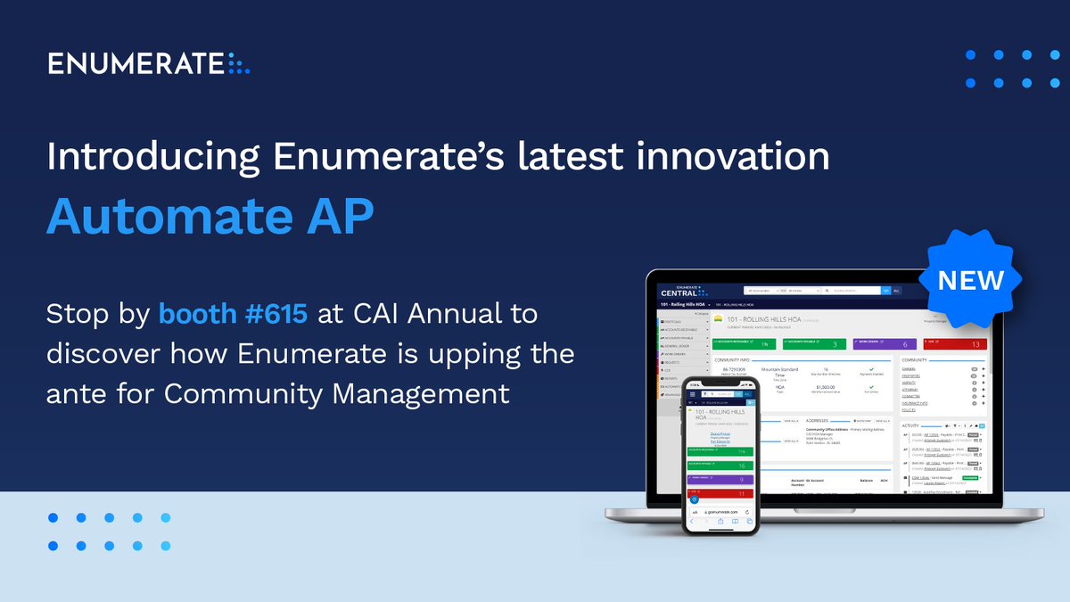 goenumerate's tweet image. Drum roll, please. Enumerate just launched Automate AP, a new fully integrated accounts payable solution. Check out our latest blog post to learn how Automate AP can elevate your financial operations: hubs.li/Q02wKMr20 
#AccountsPayable #CommunityAssociations #AutomateAP