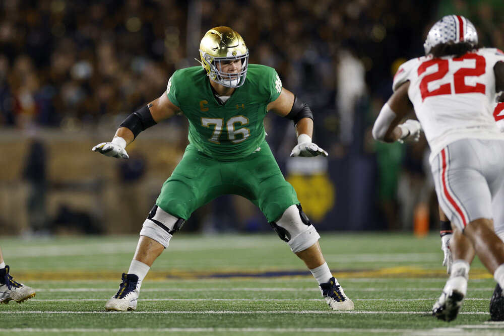 With a new coaching staff coming in, the Los Angeles Chargers looked to invest in another cornerstone offensive tackle with Joe Alt. Alt ranked T3rd amongst all FBS offensive linemen with only 7 Blown Blocks over the course of last season (min 650 snaps). 🔒 #BoltUp