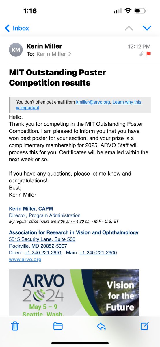 StLegerLab's tweet photo. One last shout out to the lab for #ARVO2024 . Congrats to @4thryon4th for winning the members in training poster award for the Immuno and Micro section! Very proud of all the members of the lab this trip! @Pitt_Vision https://t.co/ixci4C4Ix4