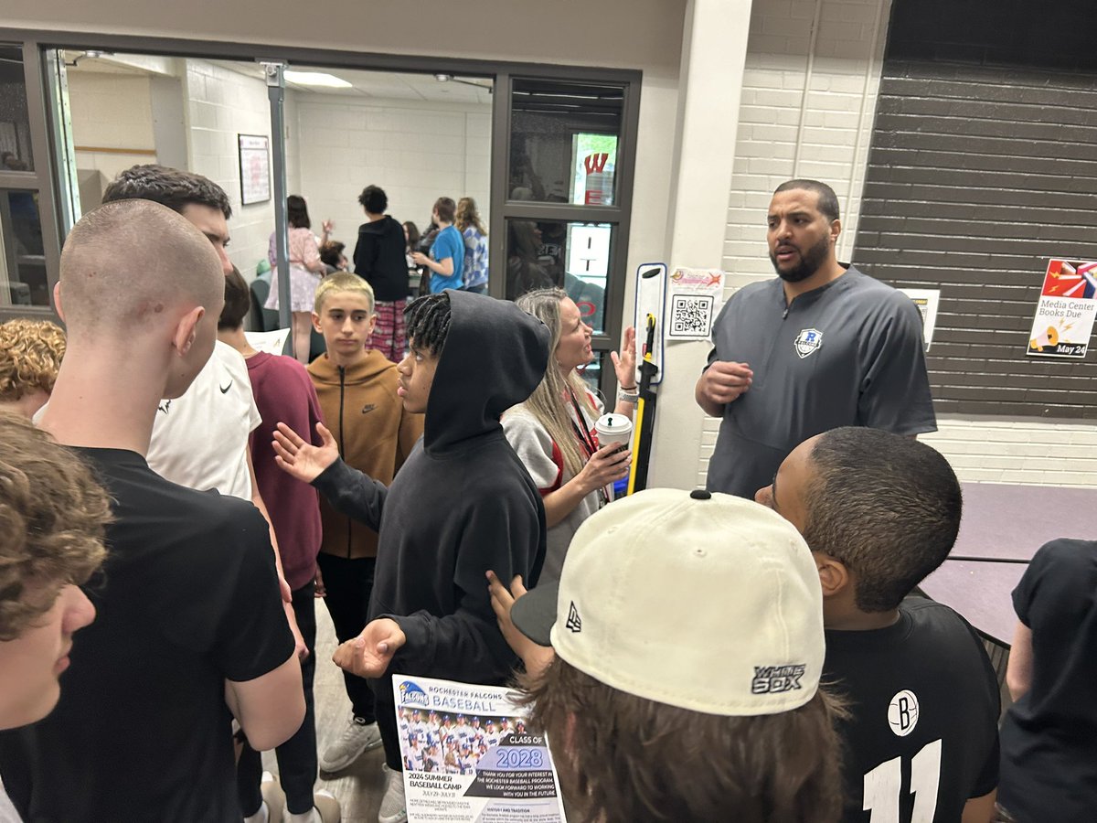 Had a great time at West Middle School today introducing our coaching staff to the 8th graders and Future Falcons! @RHSFalcons @MrWrinkleRHS @WestMS_Warriors @MrStaugaard @LMFosnaugh