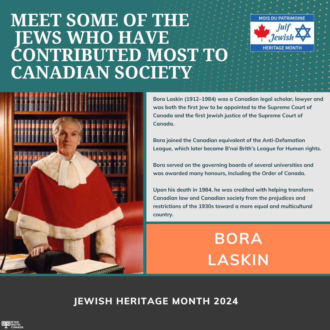 Bora Laskin (1912–1984) was a Canadian legal scholar, lawyer and was both the first Jew to be appointed to the Supreme Court of Canada and the first Jewish justice of the Supreme Court of Canada. Bora joined the Canadian equivalent of the Anti-Defamation League, which later…