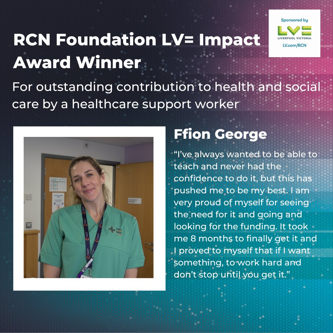 (11/16) Ffion is the recipient of the RCN Foundation @lv Impact Award, presented by Gavin Stroud and Professor @patcullen9. Ffion is a Maternity Assistant Practitioner and was awarded a grant towards an aqua natal course, to learn how to teach safe and effective classes.